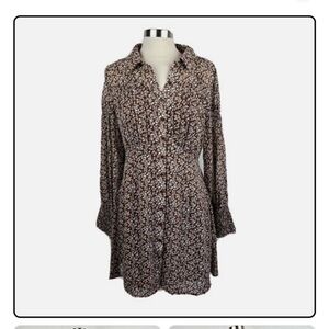 Lush Brown Floral Long-Sleeve Button Shirt Dress